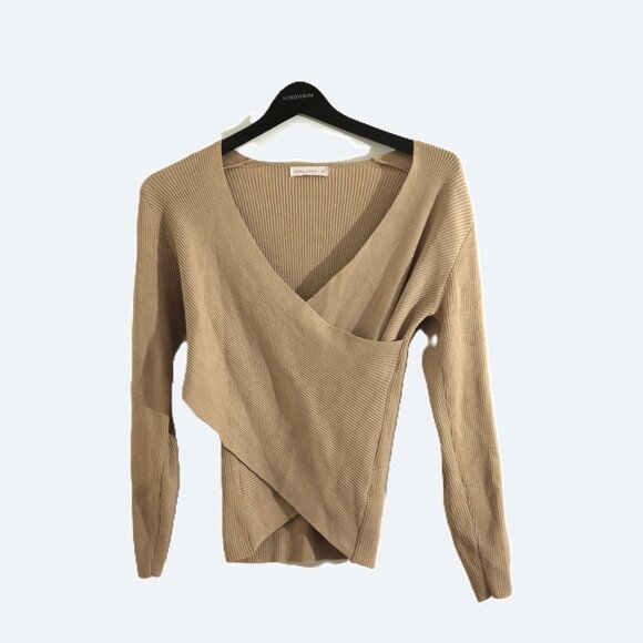 HWA apparel Sweaters - COPY - HWA apparel tan crossover sweater with lace up sleeves detail size M